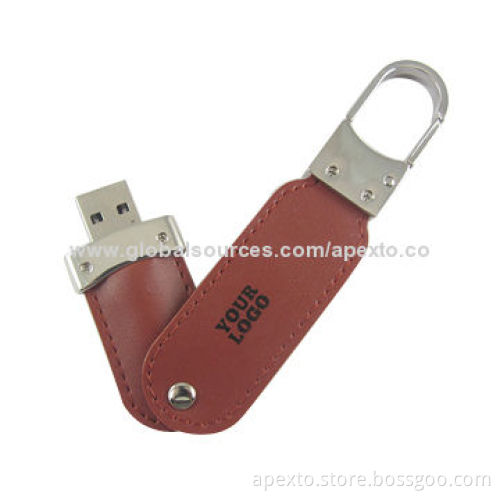 Leather Swivel USB Flash Drive, Comes with Plug-and-play Function